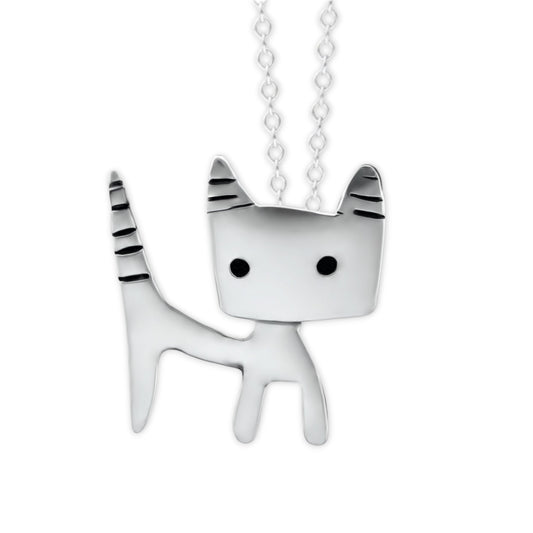 Sterling Silver Tom Cat Charm Necklace on an Adjustable Chain