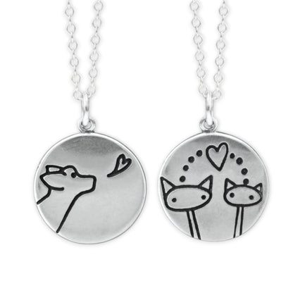 Reversible Sterling Silver Cat Charm and Dog Charm Necklace on Adjustable Chain