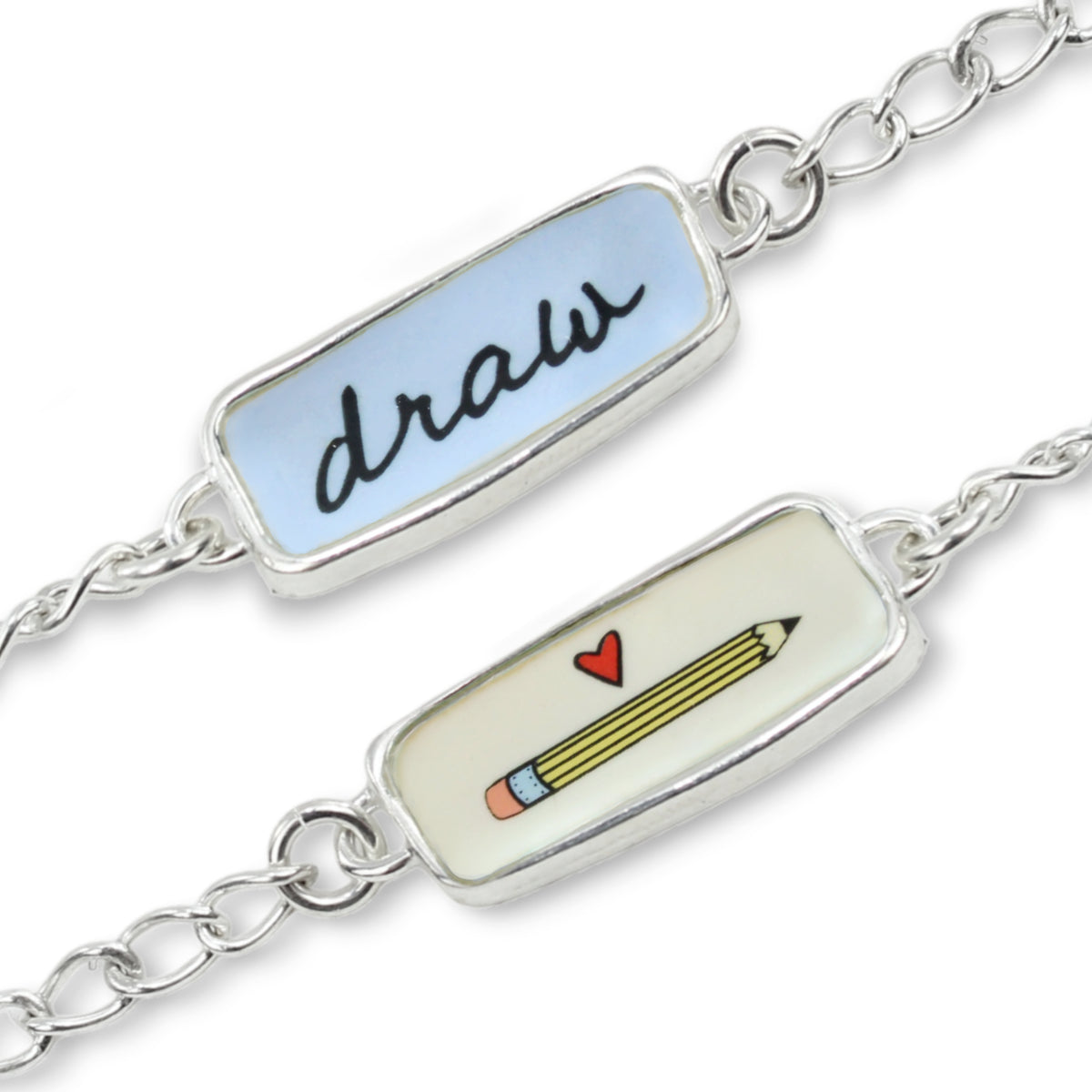 Reversible Draw and Pencil Sterling Silver and Enamel Bracelet