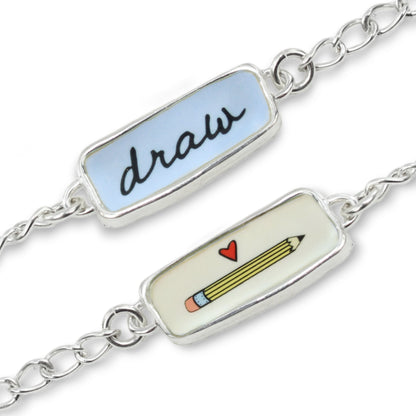 Reversible Draw and Pencil Sterling Silver and Enamel Bracelet