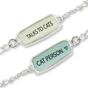 Sterling Silver Reversible "Cat Person" and "Talks to Cats" Bracelet- Adjustable Stackable Cat Bracelet
