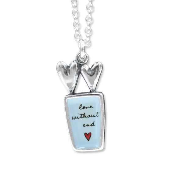 Love Without End - Romantic Sterling Silver and Enamel Heart Pendant with Love Message