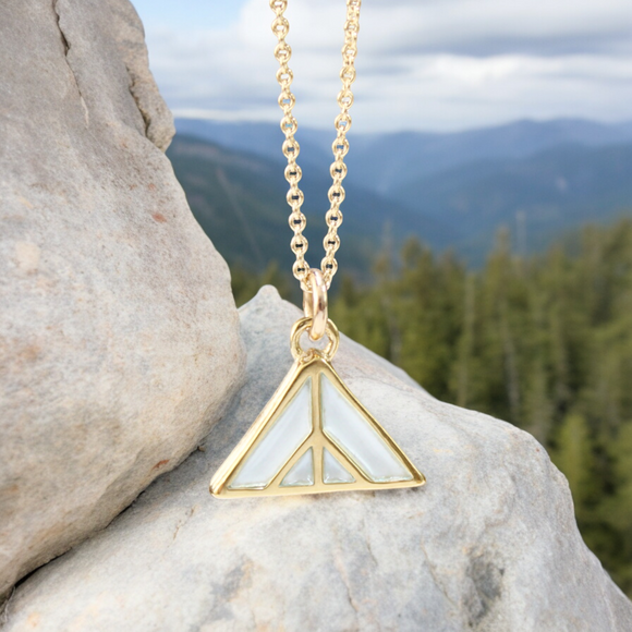 Gold Plated Mountain Pendant - Reversible Black and Spruce - On Gold Filled Chain - Layering Necklace