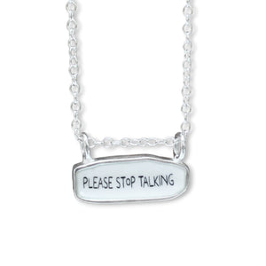 Please Stop Talking Necklace - Reversible Sterling Silver and Enamel on Adjustable Chain - I'm Not Listening Jewelry - Introvert Gift