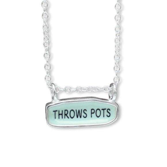 Throws Pots Necklace - Reversible Sterling Silver and Enamel Gift For Potters and Ceramicist on Adjustable Chain - Pottery Gift