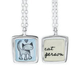 Cat Necklace - Reversible "cat person" Pendant for Cat People - Sterling Silver and Enamel Pendant