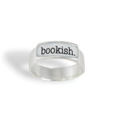 Sterling Silver and Enamel Bookish Band Ring - Gift for Readers - Book Worm Jewelry for Men and Women