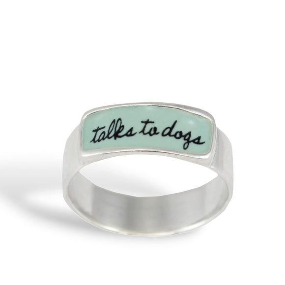 Sterling Silver and Enamel Talks to Dogs Band Ring - Dog Jewelry