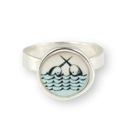 Sterling Silver and Enamel Narwhal Ring