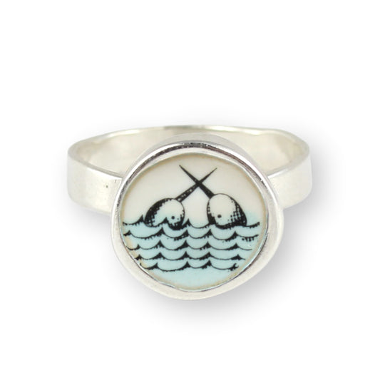 Sterling Silver and Enamel Narwhal Ring