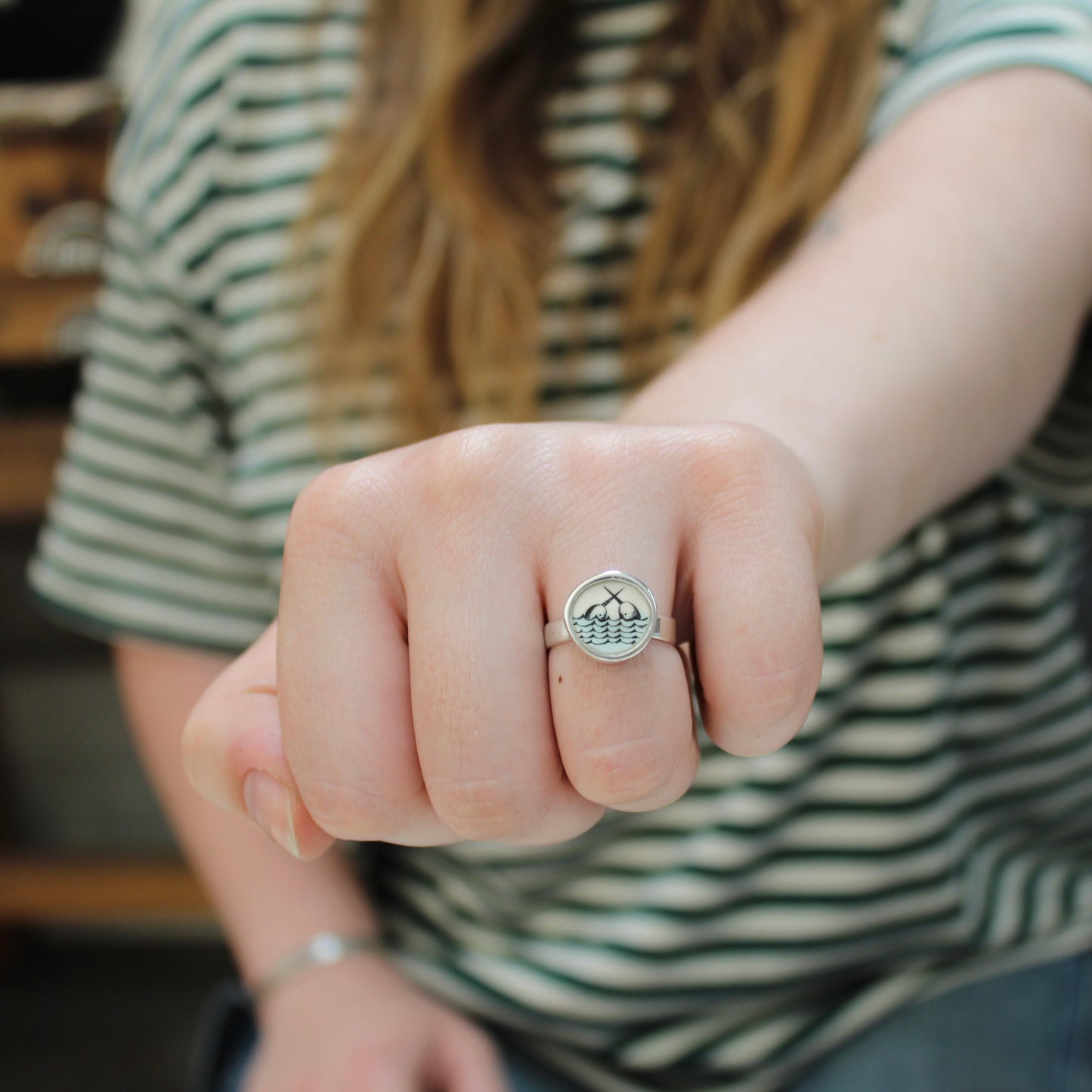 Sterling Silver and Enamel Narwhal Ring