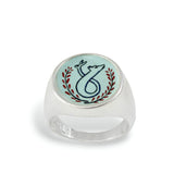 The Chase - Unisex Signet Ring- Vitreous Enamel and Sterling Silver Wolf and Rabbit Jewelry sizes 5 through