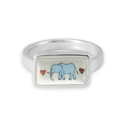 Blue Elephant Stacker Ring in Sterling Silver and Enamel