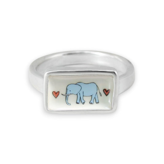 Blue Elephant Stacker Ring in Sterling Silver and Enamel