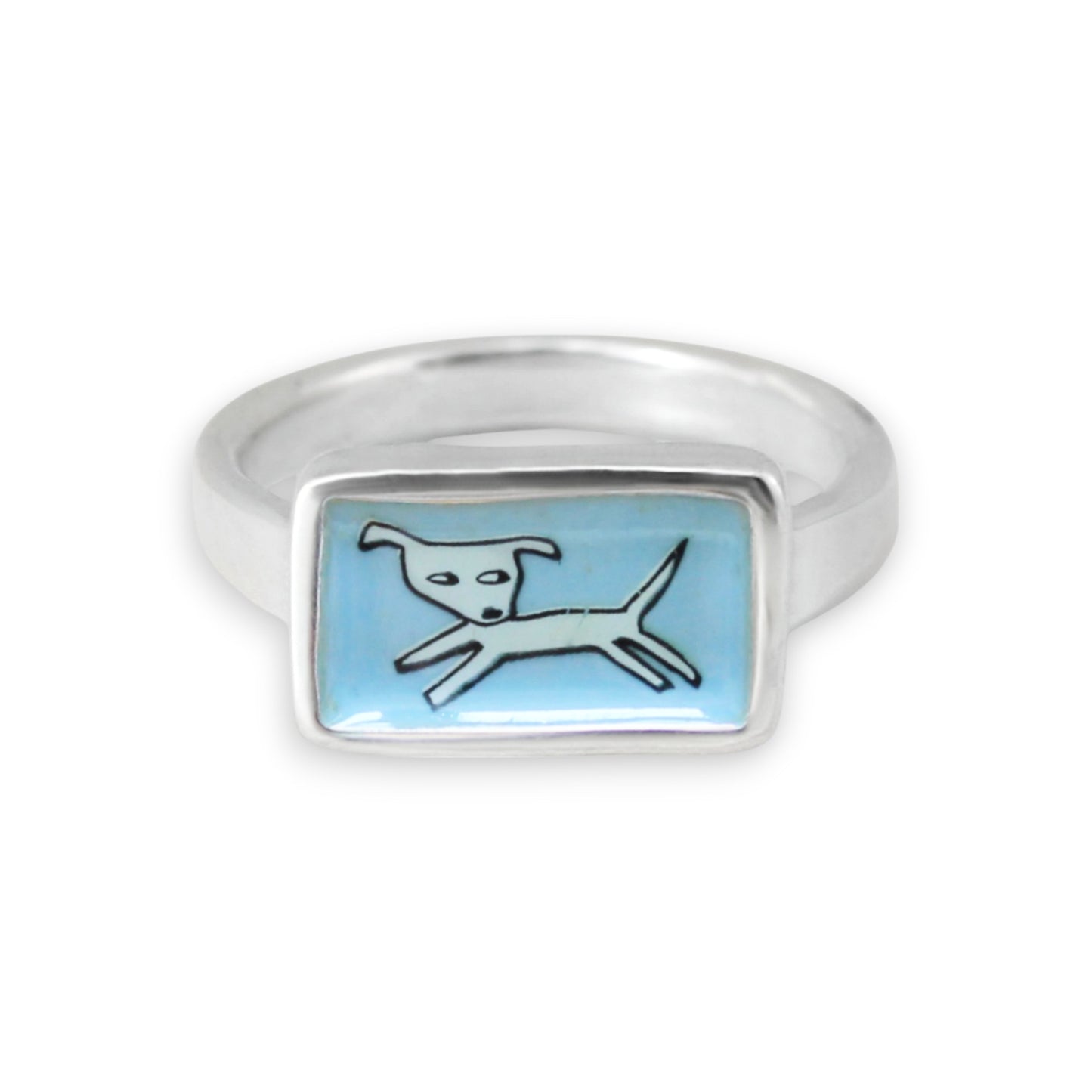 Jumping Dog Stacker Ring in Blue Enamel and Sterling Silver