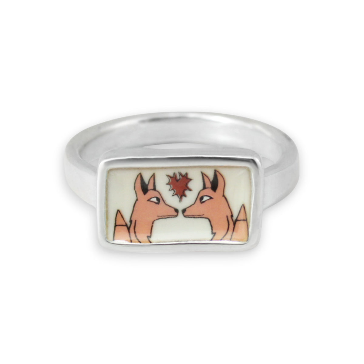 Spellbound Foxes Ring in Sterling Silver and Enamel