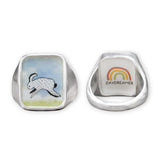 Mens Signet Ring - Wild Rabbit Ring - Vitreous Enamel and Sterling Silver Gift Jewelry sizes 5 through 12