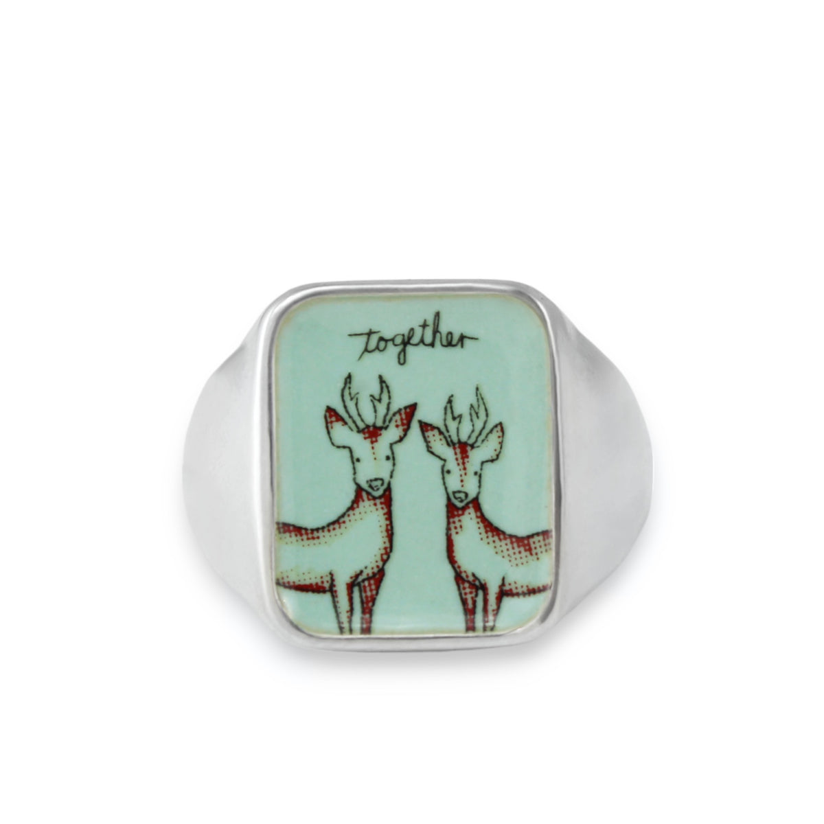 Mens Signet Ring with Two Stags -Bromance Ring -Vitreous Enamel and St ...