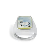 Mens Signet Ring - Wild Rabbit Ring - Vitreous Enamel and Sterling Silver Gift Jewelry sizes 5 through 12