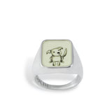 Mens Signet Ring with Dog - Perfect Puppy Ring - Vitreous Enamel and Sterling Silver Dog Gift Jewelry sizes 5 through 12