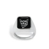 Mens Signet Ring - Black Wolf Ring - Vitreous Enamel and Sterling Silver Gift Jewelry sizes 5 through 12