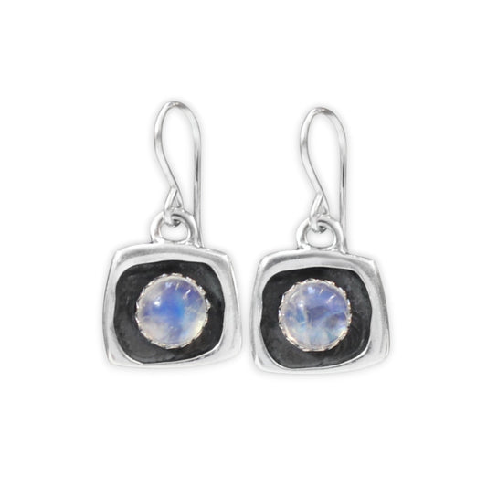 Tiny Blue Moonstone Shadow Box Style Dangle Earrings