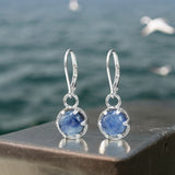 Kyanite Earrings - Prong Set Sterling Silver Blue Gemstone Dangle Earrings - Lever Backs