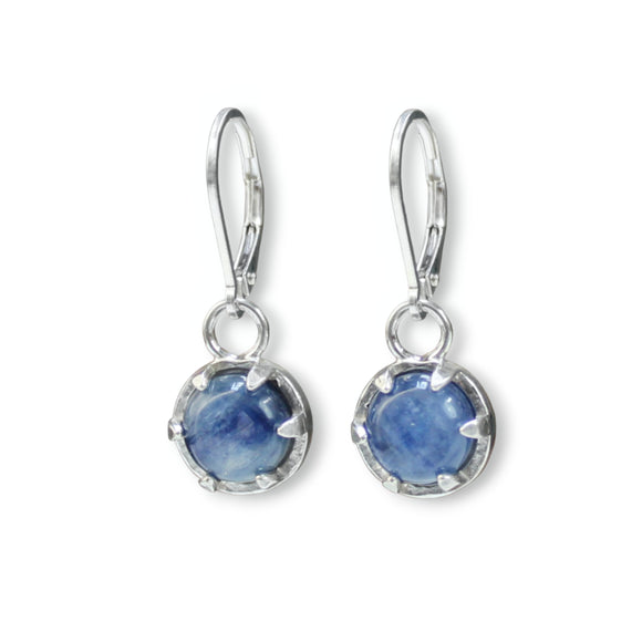 Kyanite Earrings - Prong Set Sterling Silver Blue Gemstone Dangle Earrings - Lever Backs