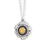 Faceted Citrine Pendant Set in Stylized Starburst Shadow Bezel on Adjustable Sterling Chain