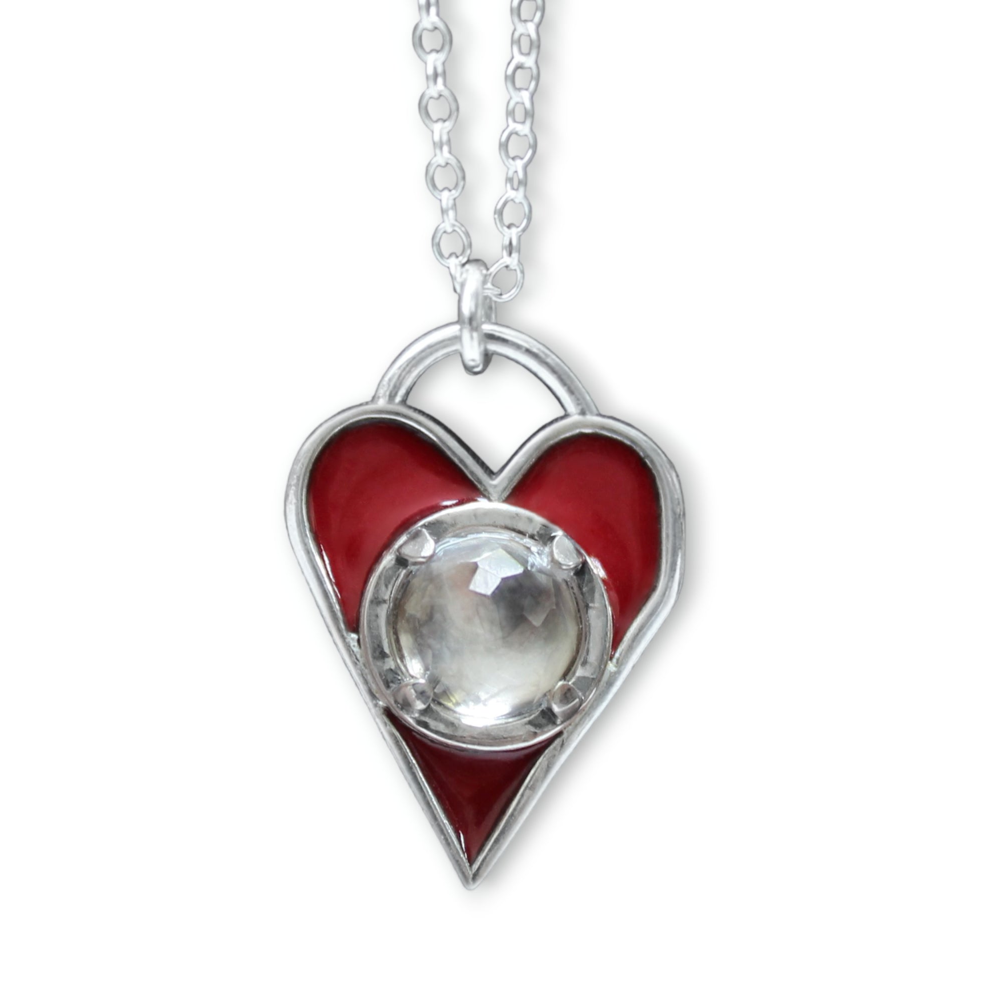 Gucci Interlocking G Red Enamel Heart Necklace (YBB645545001)