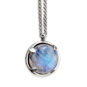 Prong Set Moonstone Necklace - Blue Moonstone Pendant for Men and Women