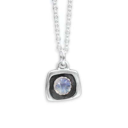 Tiny Blue Moonstone Shadow Box Style Pendant Necklace