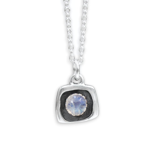 Tiny Blue Moonstone Shadow Box Style Pendant Necklace