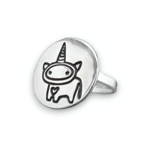 Round Sterling Silver Unicorn Ring