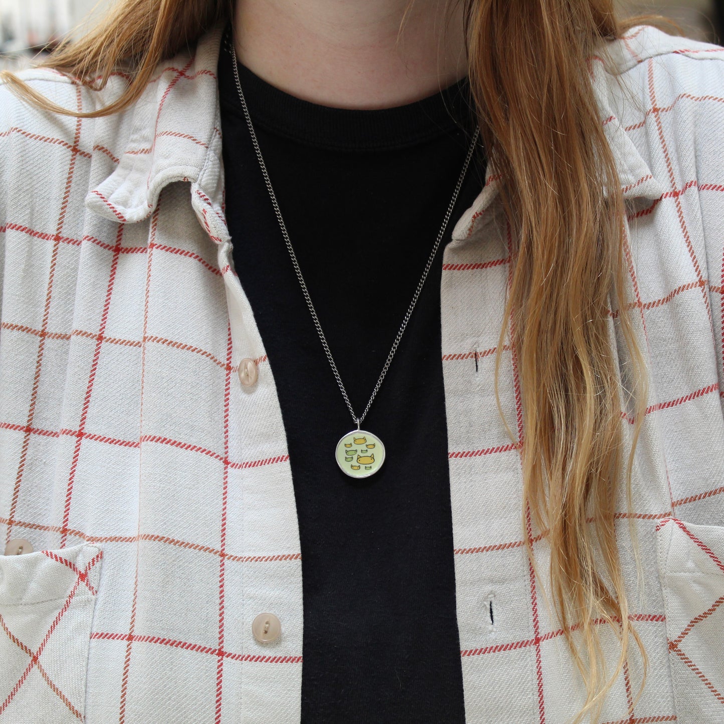 Friends with Cats - Enamel and Sterling Reversible Pendant on 24 Inch Chain