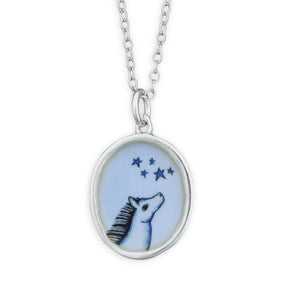 Stargazing Horse Necklace - Horse Pendant on Adjustable Chain made with Sterling Silver and Vitreous Enamel - Ranch Life Farm Girl