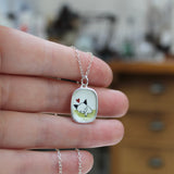 Napping Cat Necklace - Sterling Silver and Enamel Sleeping Kitty Pendant on Adjustable Sterling Silver Chain - Cat Nap