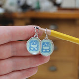 Cat Earrings - Vitreous Enamel and Sterling Silver Dangle Earrings - Sketchy Love Cat