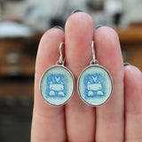 Cat Earrings - Vitreous Enamel and Sterling Silver Dangle Earrings - Sketchy Love Cat