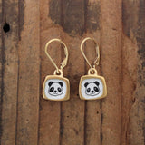 Tiny Gold Panda Earrings - Gold Dipped Sterling Silver Panda Earrings on Gold Filled Lever Back Ear Wires - Panda Jewelry