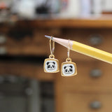 Tiny Gold Panda Earrings - Gold Dipped Sterling Silver Panda Earrings on Gold Filled Lever Back Ear Wires - Panda Jewelry