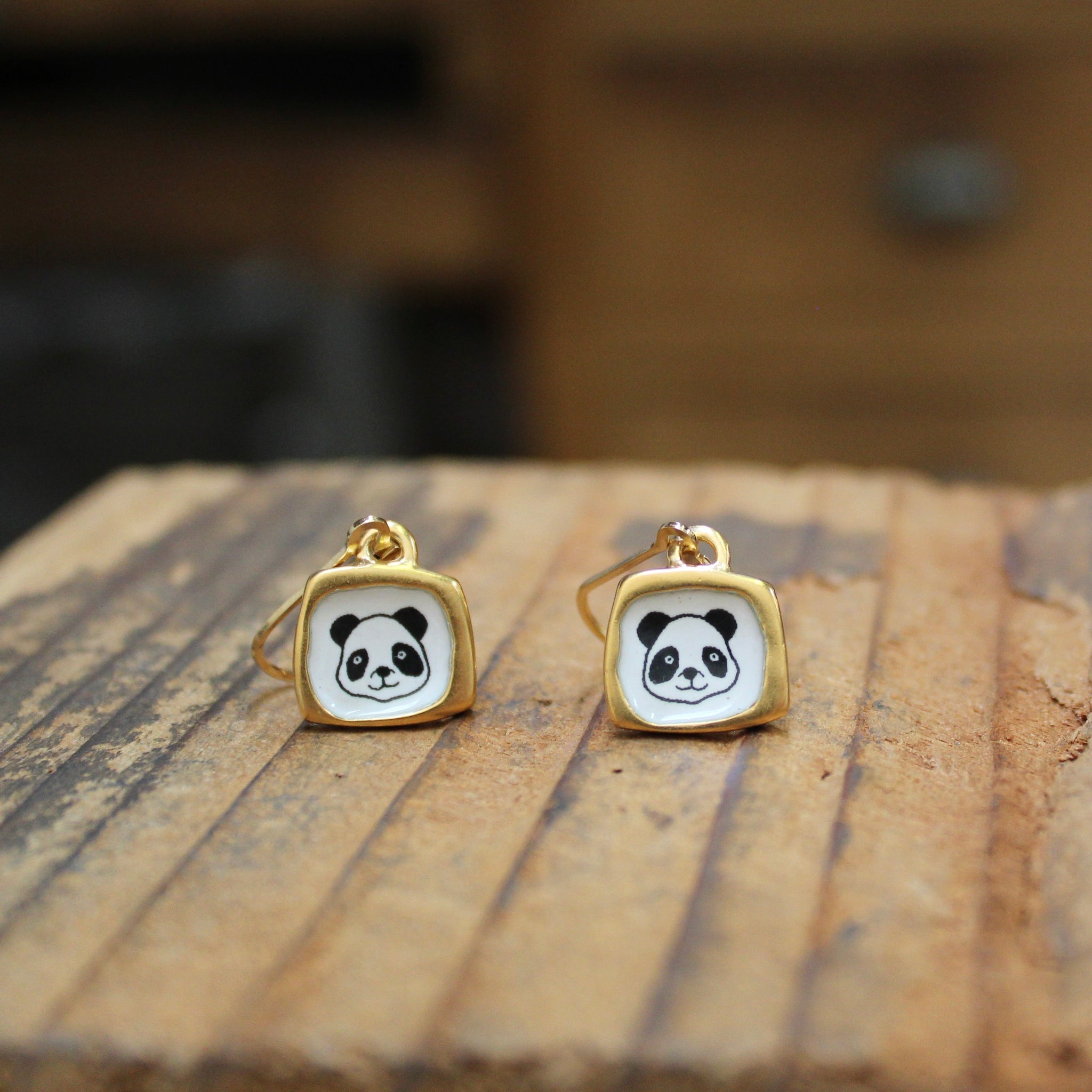 Tiny Gold Panda Earrings Gold Dipped Sterling Silver Panda Earrings Mark Poulin Jewelry