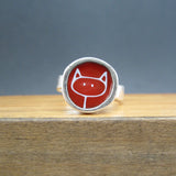 Sterling Silver and Enamel Round Stick Kitty Ring - Cat Jewelry