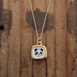 Tiny Gold Panda Necklace - Sterling Silver And Enamel Panda Pendant Dipped In Gold - Panda Charm Jewelry