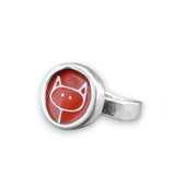Sterling Silver and Enamel Round Stick Kitty Ring - Cat Jewelry