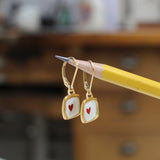 Tiny Gold Heart Dangle Earrings - Gold Dipped Sterling Silver Red heart Earrings on Gold Filled Lever Back Ear Wires - Heart Jewelry