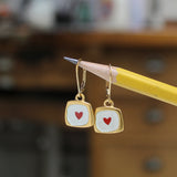 Tiny Gold Heart Dangle Earrings - Gold Dipped Sterling Silver Red heart Earrings on Gold Filled Lever Back Ear Wires - Heart Jewelry