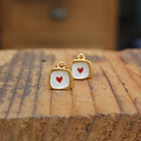 Tiny Gold Heart Dangle Earrings - Gold Dipped Sterling Silver Red heart Earrings on Gold Filled Lever Back Ear Wires - Heart Jewelry