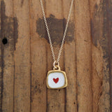 Tiny Gold heart Necklace - Sterling Silver And Enamel Heart Pendant Dipped In Gold - Heart Charm Jewelry