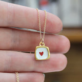 Tiny Gold heart Necklace - Sterling Silver And Enamel Heart Pendant Dipped In Gold - Heart Charm Jewelry